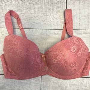 Pink Full-Coverage Bra with Floral Pattern
